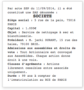 annpnce légale - création de SAS